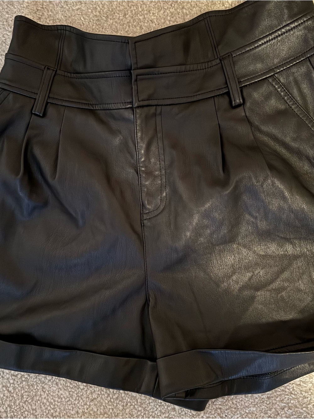 Bar III Black Faux Leather Pleated High-Rise Shorts